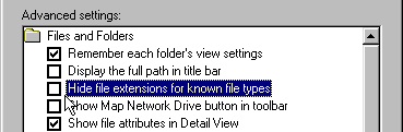 caixa de diálogo de extensão de arquivo do Windows 95