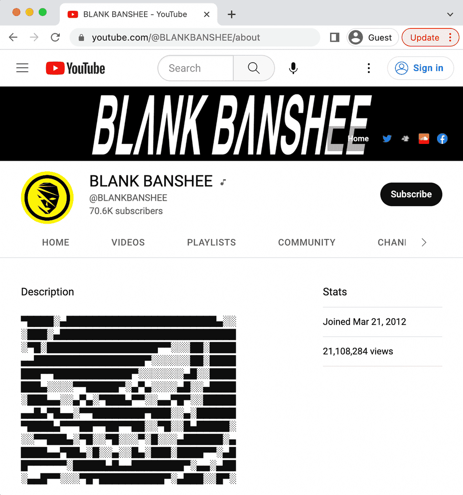 Arte ANSI no canal do YouTube de Blank Banshee